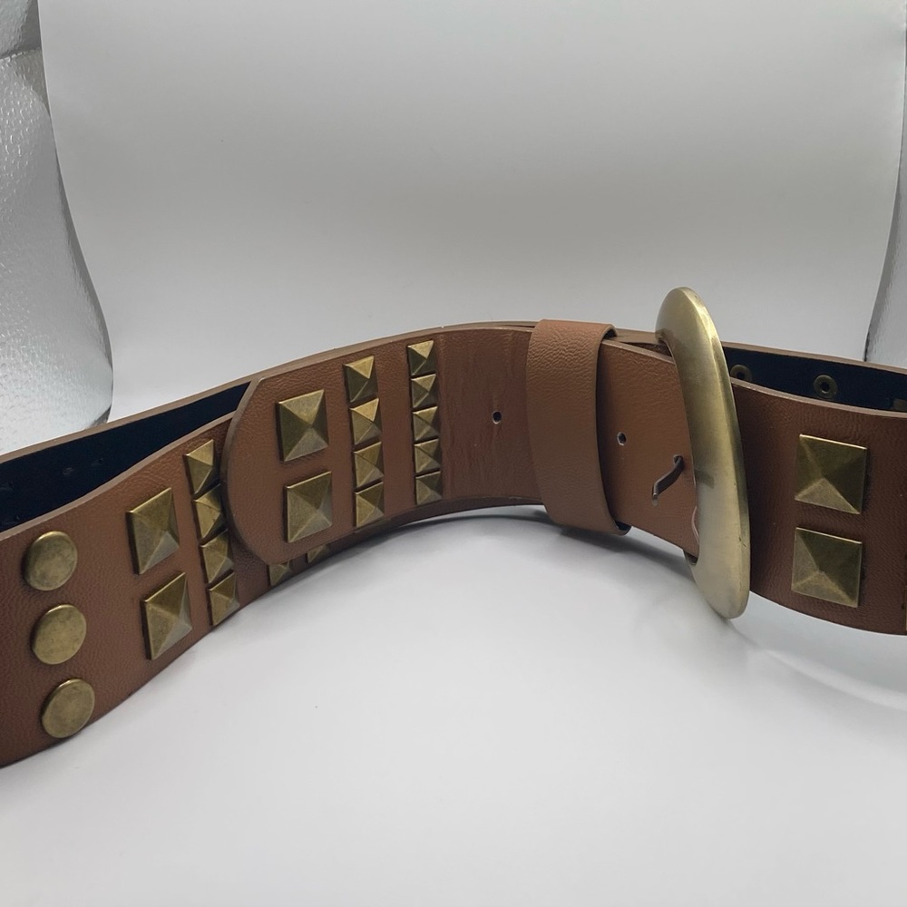 Brown Brass Studded Belt - Picture 3 of 13